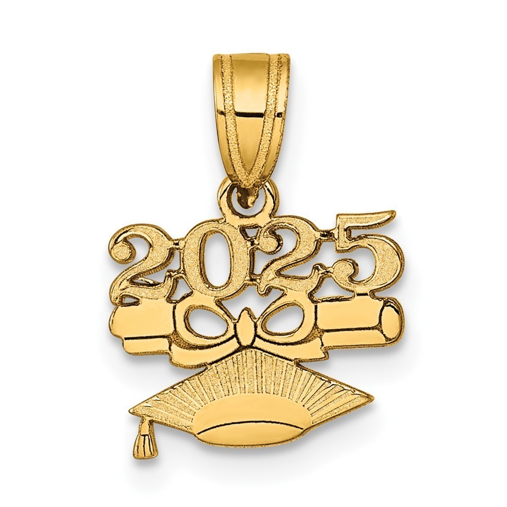 14k Yellow Gold Graduation Cap and Diploma 2025 Necklace Charm Pendant